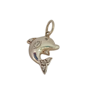 Dije delfin en plata y circon