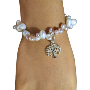 Pulsera perla rio dije árbol de vida plata
